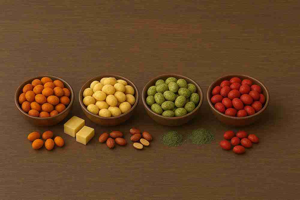 بادام زمینی طعم دار تهیه شده با ادویه های خوش عطر